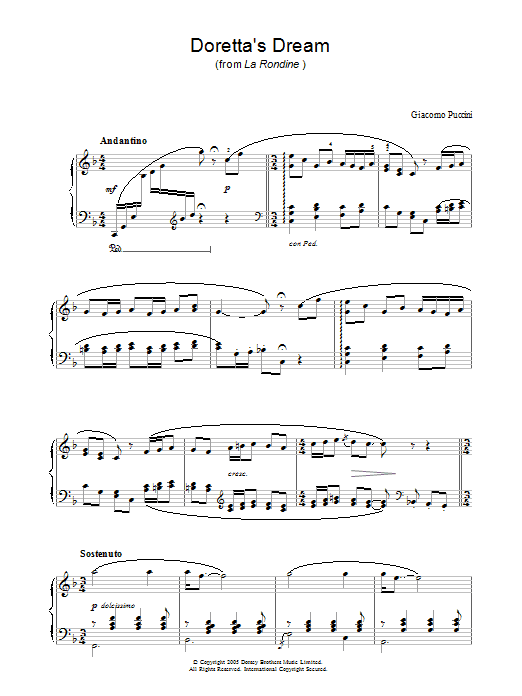 Giacomo Puccini Doretta's Dream (from La Rondine) Sheet Music Notes & Chords for Piano Solo - Download or Print PDF