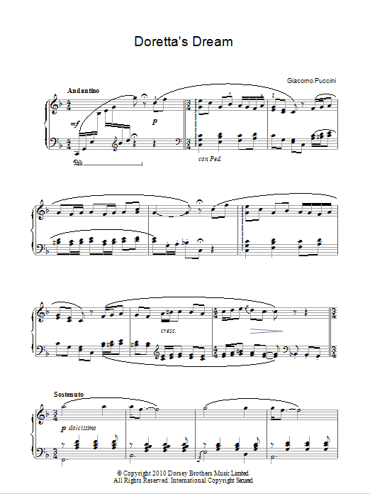 Giacomo Puccini Doretta's Dream Sheet Music Notes & Chords for Piano - Download or Print PDF