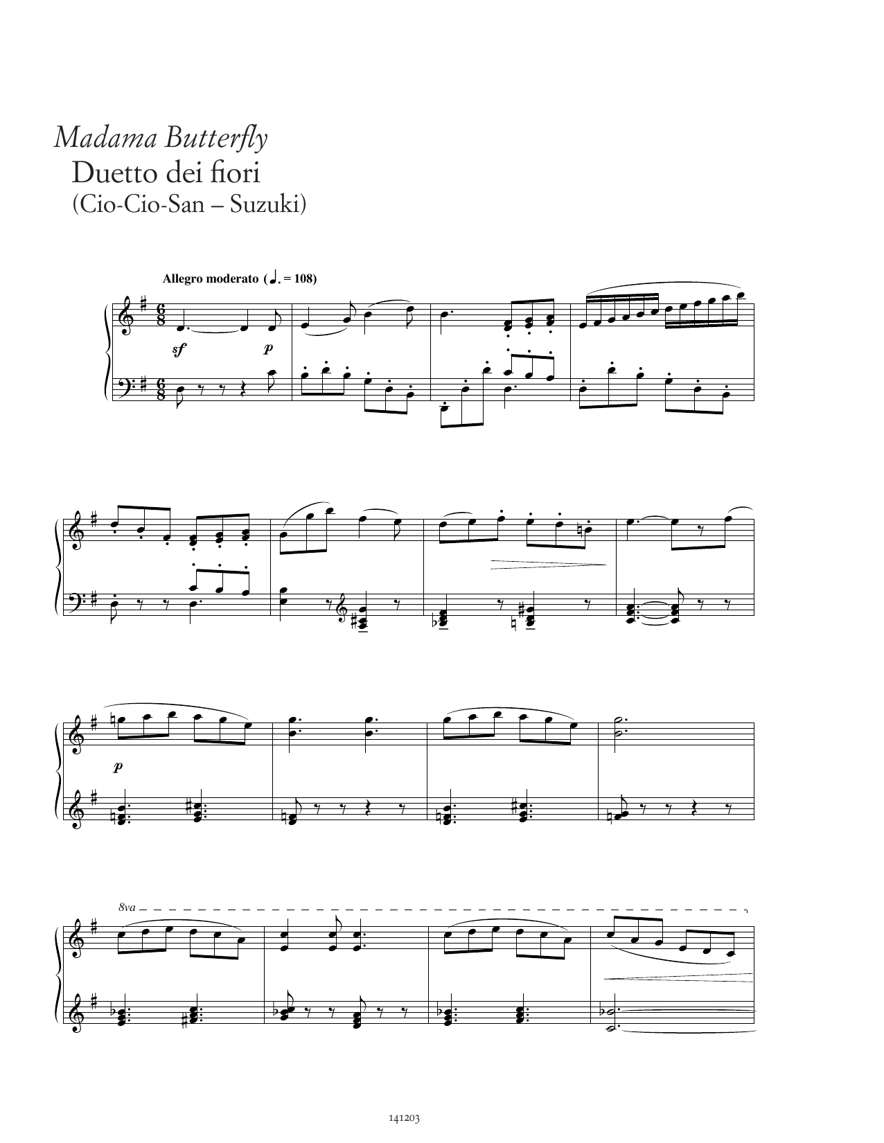 Giacomo Puccini Duetto dei fiori Sheet Music Notes & Chords for Piano Solo - Download or Print PDF