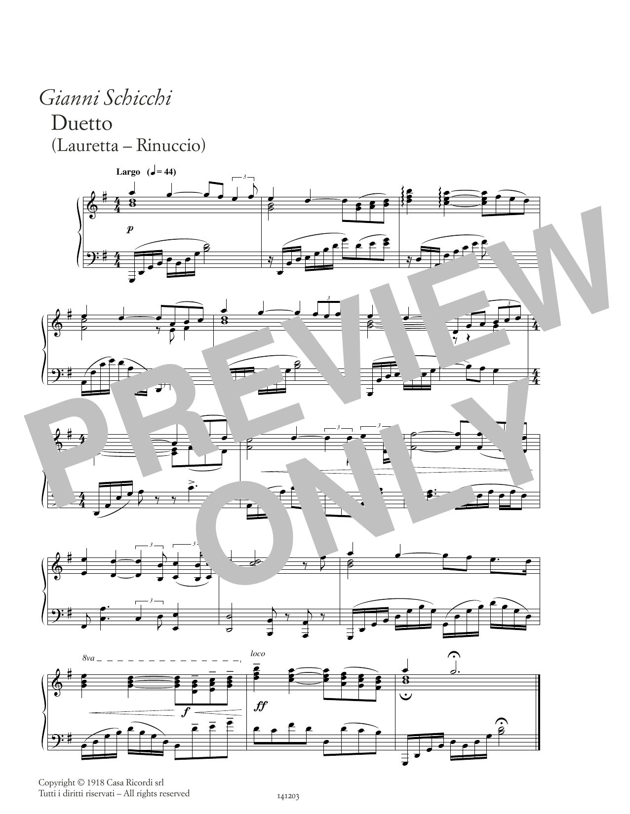 Giacomo Puccini Duetto di Lauretta e Rinuccio Sheet Music Notes & Chords for Piano Solo - Download or Print PDF