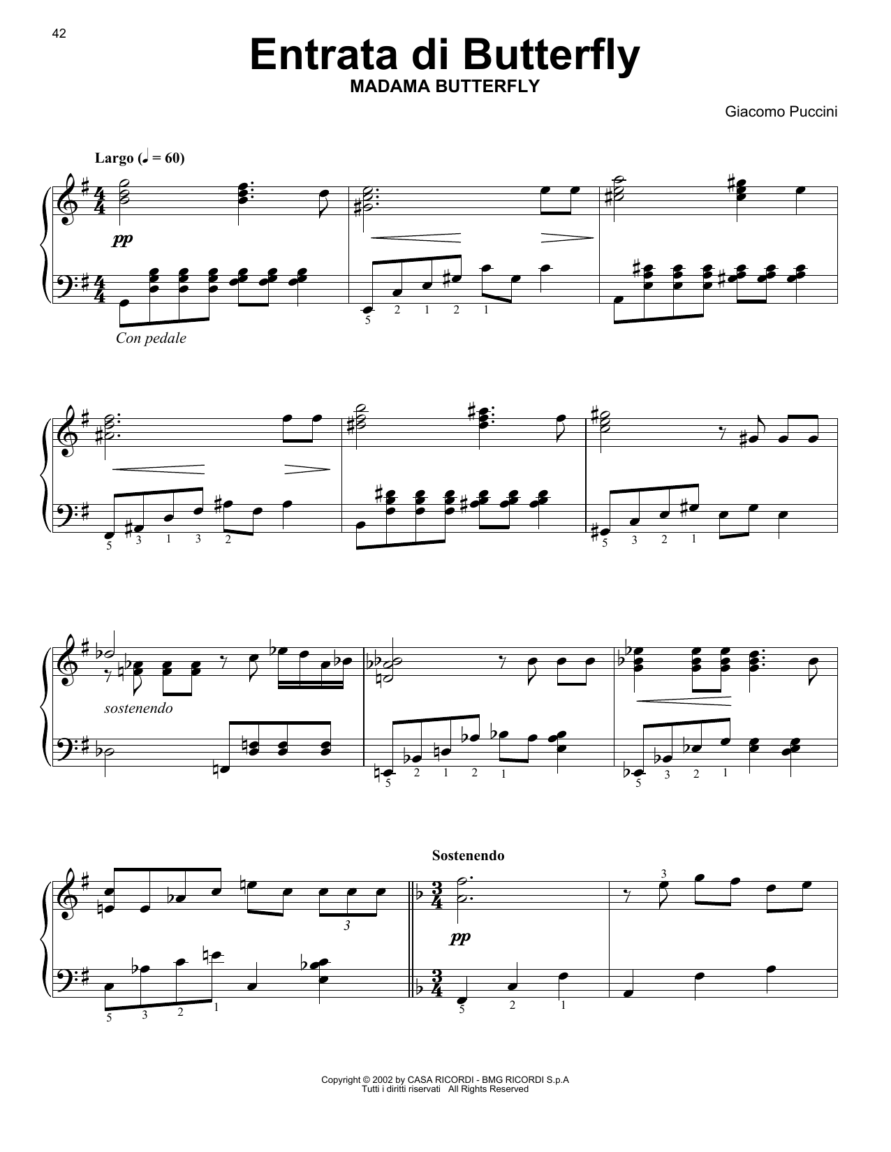 Giacomo Puccini Entrance Of Butterfly Sheet Music Notes & Chords for Piano Solo - Download or Print PDF