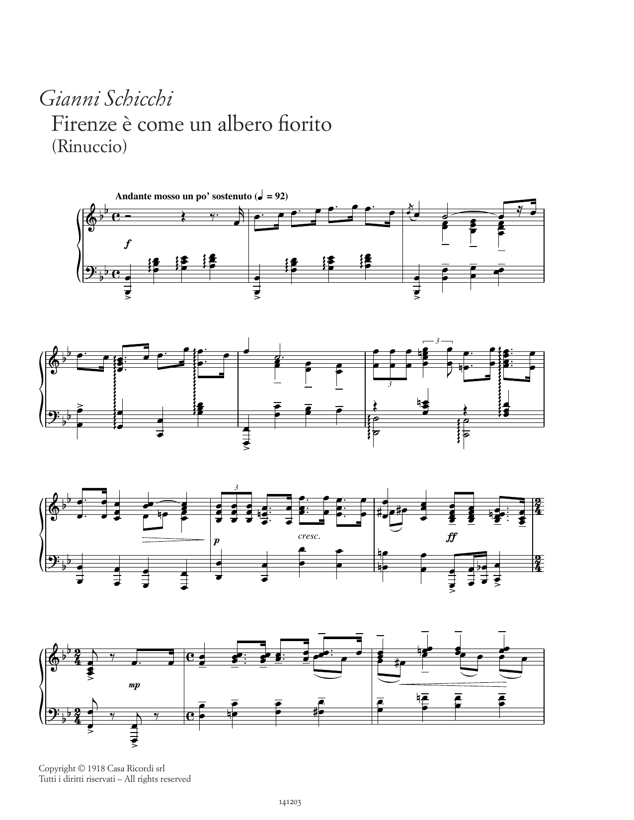 Giacomo Puccini Firenze è come un albero fiorito Sheet Music Notes & Chords for Piano Solo - Download or Print PDF