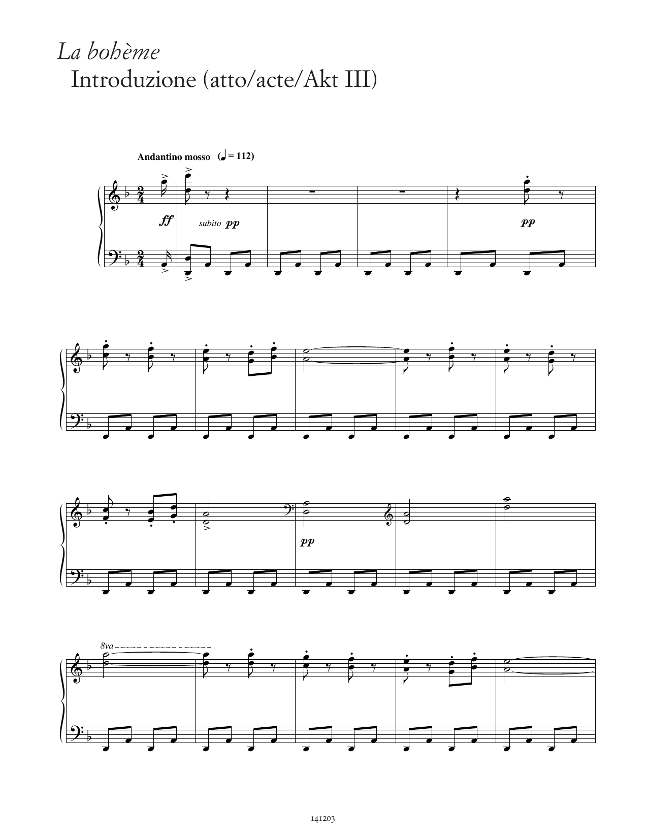 Giacomo Puccini Introduzione (Act III) (from La Bohème) Sheet Music Notes & Chords for Piano Solo - Download or Print PDF