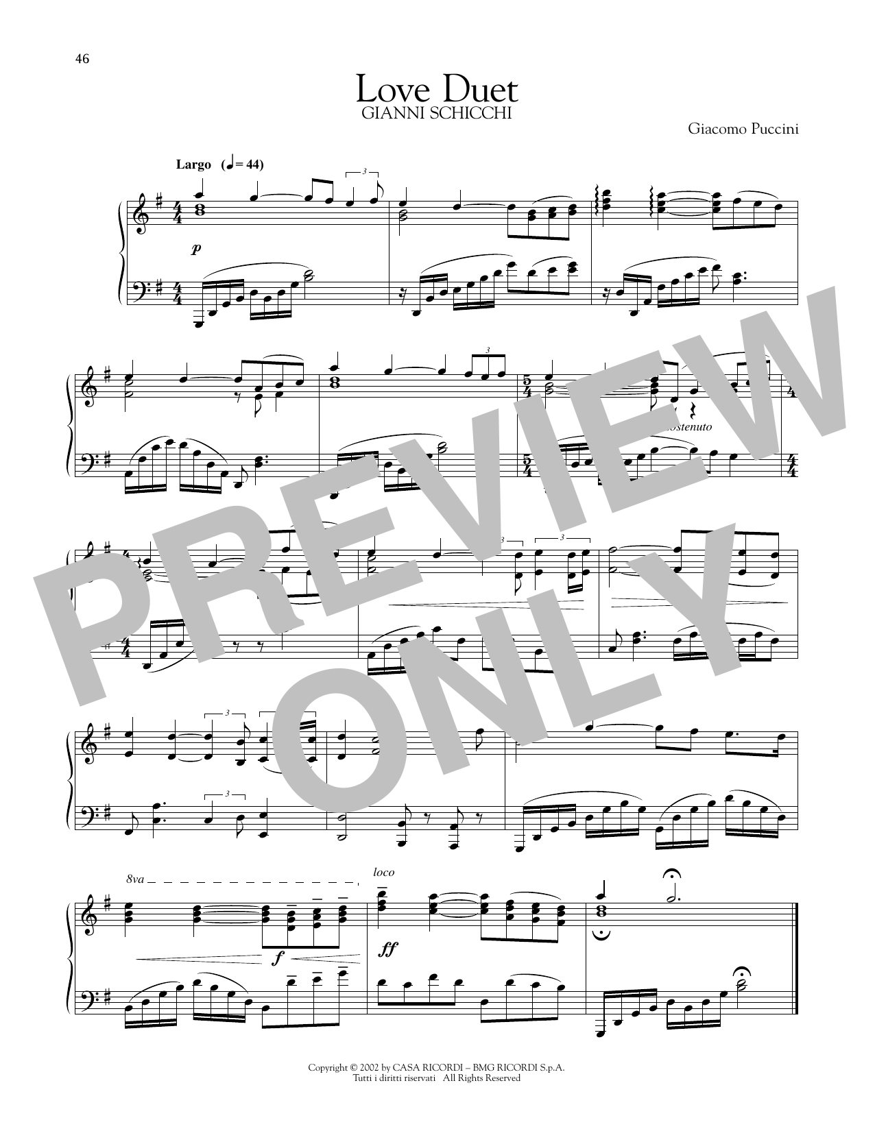 Giacomo Puccini Love Duet Sheet Music Notes & Chords for Piano Solo - Download or Print PDF