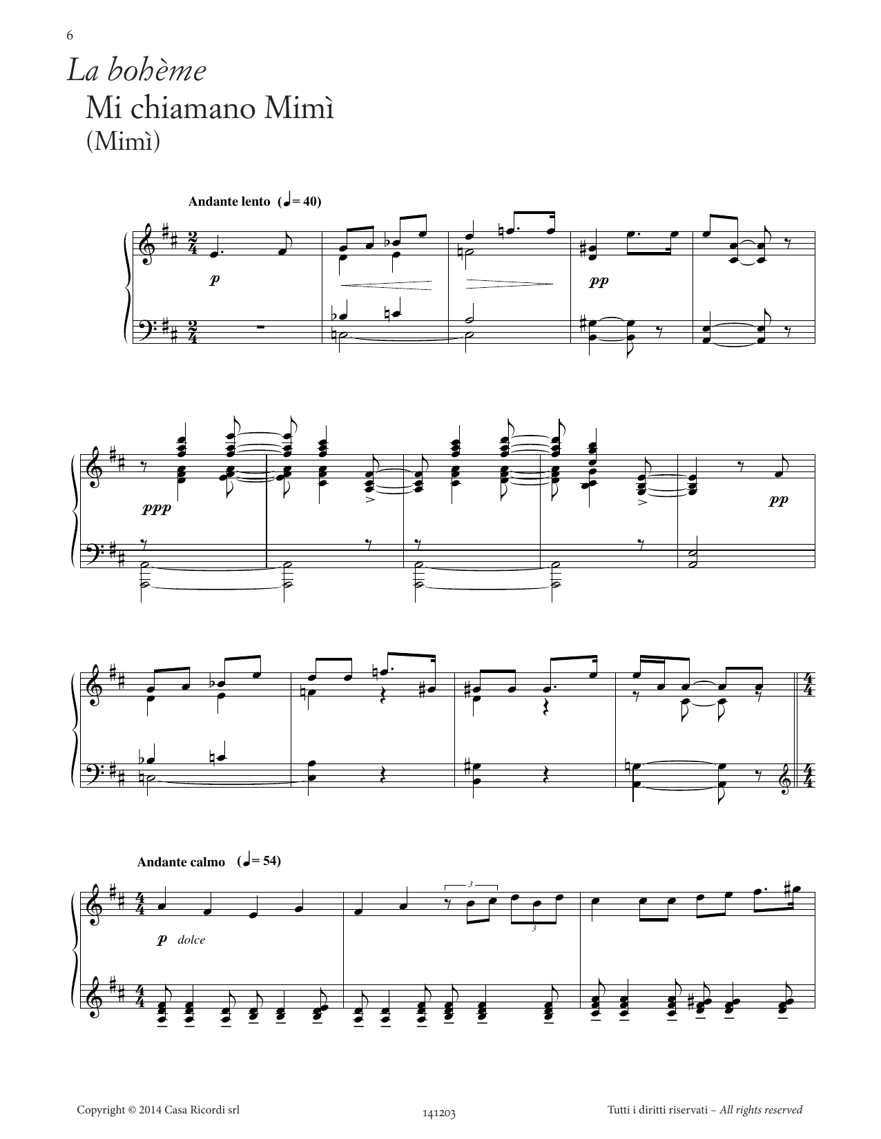 Giacomo Puccini Mi chiamano Mimì (from La Bohème) Sheet Music Notes & Chords for Piano Solo - Download or Print PDF