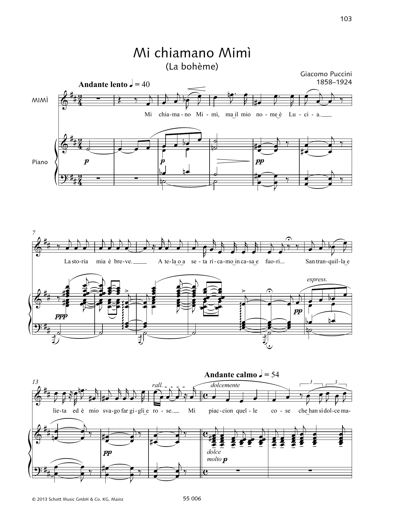 Giacomo Puccini Mi Chiamano Mimi Sheet Music Notes & Chords for Piano Solo - Download or Print PDF