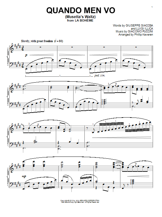 Giacomo Puccini Musetta's Waltz (Quando Men Vo) Sheet Music Notes & Chords for Piano - Download or Print PDF