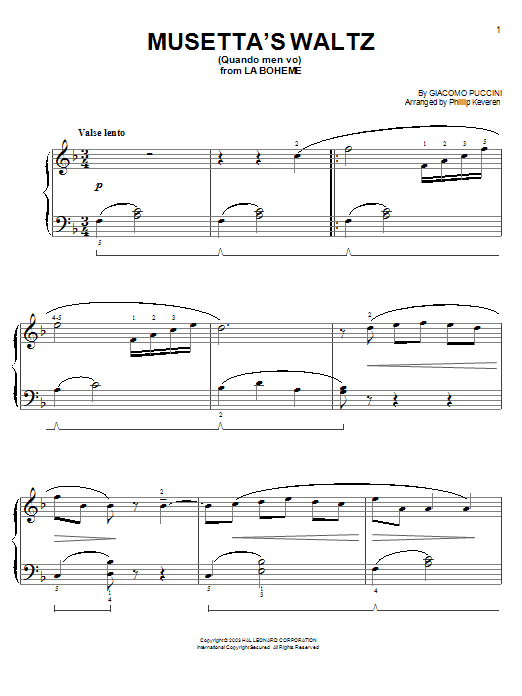 Giacomo Puccini Musetta's Waltz (Quando Men Vo) (from Moonstruck) (arr. Phillip Keveren) Sheet Music Notes & Chords for Easy Piano - Download or Print PDF