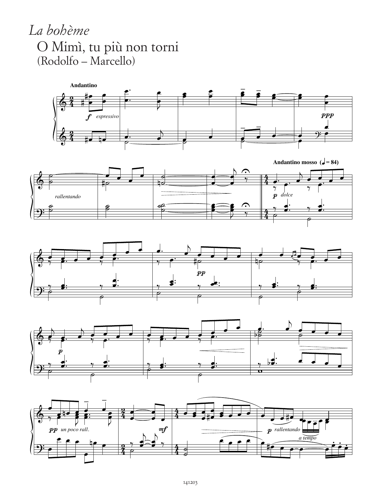 Giacomo Puccini O Mimì, tu più non torni (from La Bohème) Sheet Music Notes & Chords for Piano Solo - Download or Print PDF