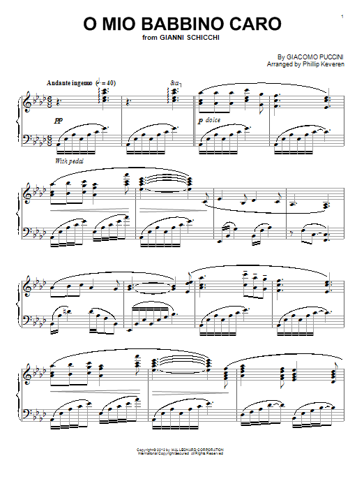Giacomo Puccini O Mio Babbino Caro Sheet Music Notes & Chords for Piano - Download or Print PDF
