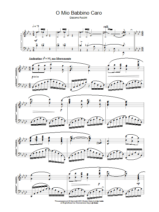 Giacomo Puccini O Mio Babbino Caro (from Gianni Schicchi) Sheet Music Notes & Chords for Piano - Download or Print PDF