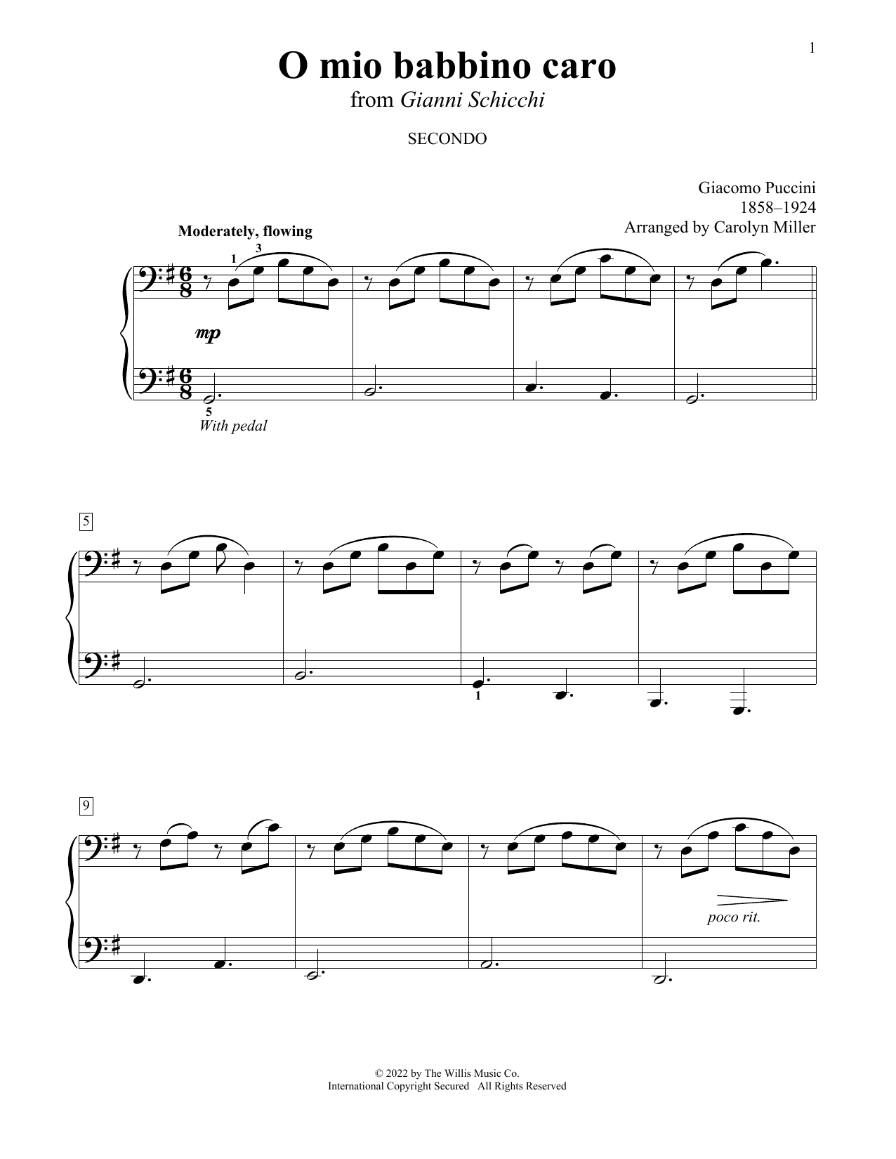 Giacomo Puccini O mio babbino caro (from Gianni Schicchi) (arr. Carolyn Miller) Sheet Music Notes & Chords for Piano Duet - Download or Print PDF