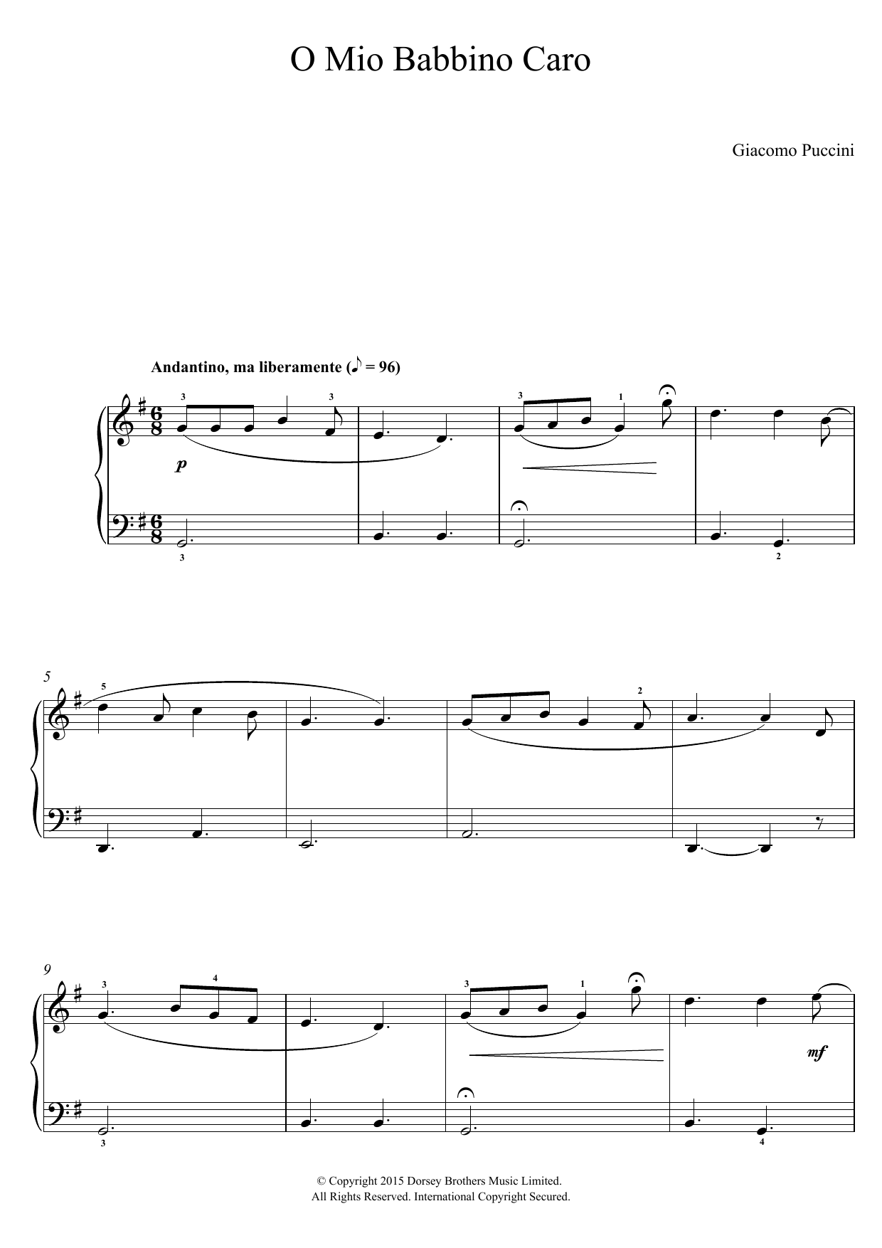 Giacomo Puccini O Mio Babbino Caro (from Gianni Schicchi) Sheet Music Notes & Chords for Beginner Piano - Download or Print PDF