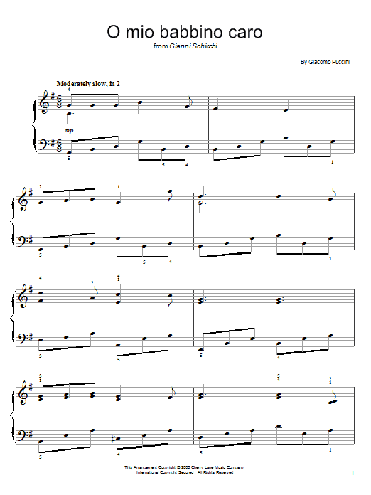 Giacomo Puccini O Mio Babbino Caro Sheet Music Notes & Chords for Easy Piano Solo - Download or Print PDF