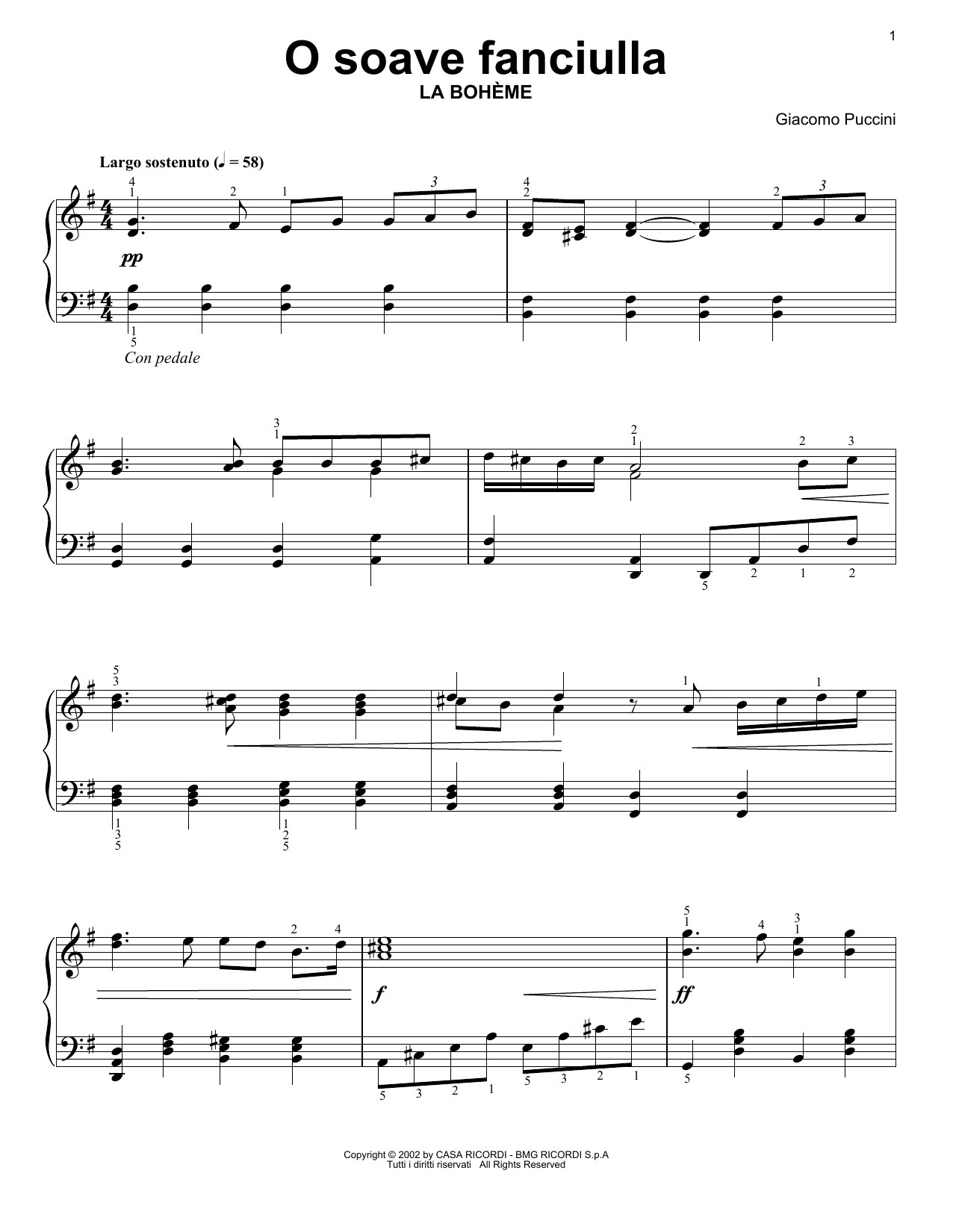Giacomo Puccini O Soave Fanciulla Sheet Music Notes & Chords for Easy Piano Solo - Download or Print PDF