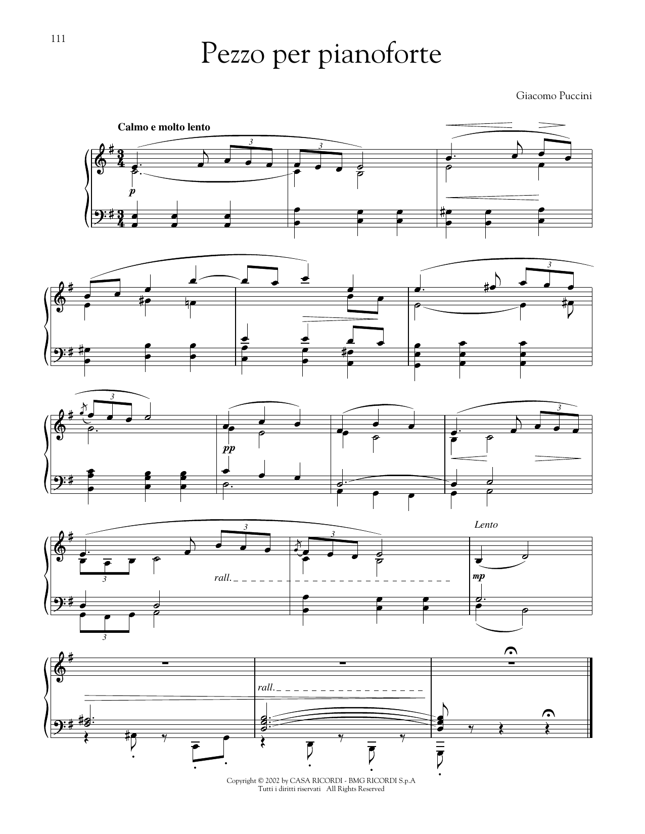 Giacomo Puccini Pezzo per pianoforte (Piano Piece) Sheet Music Notes & Chords for Piano Solo - Download or Print PDF