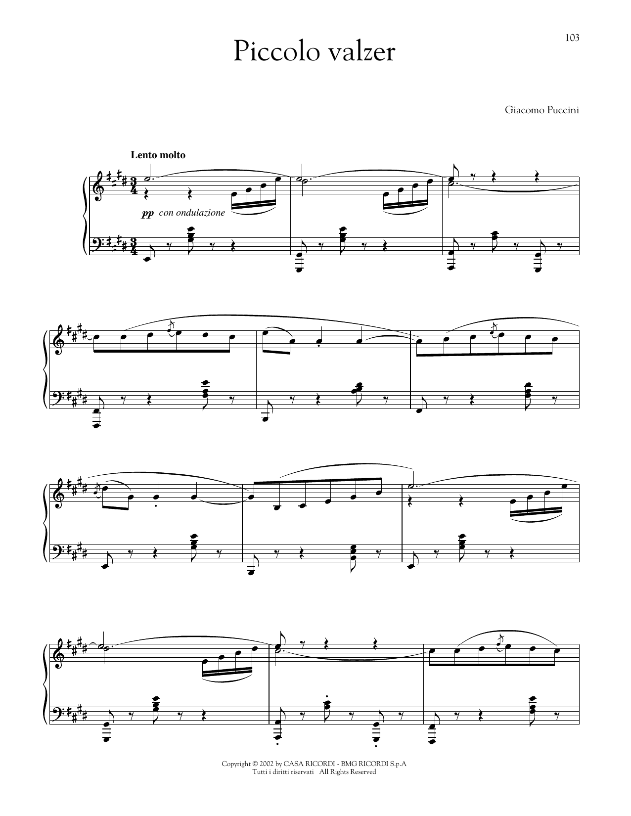 Giacomo Puccini Piccolo walzer (Little Waltz) Sheet Music Notes & Chords for Piano Solo - Download or Print PDF