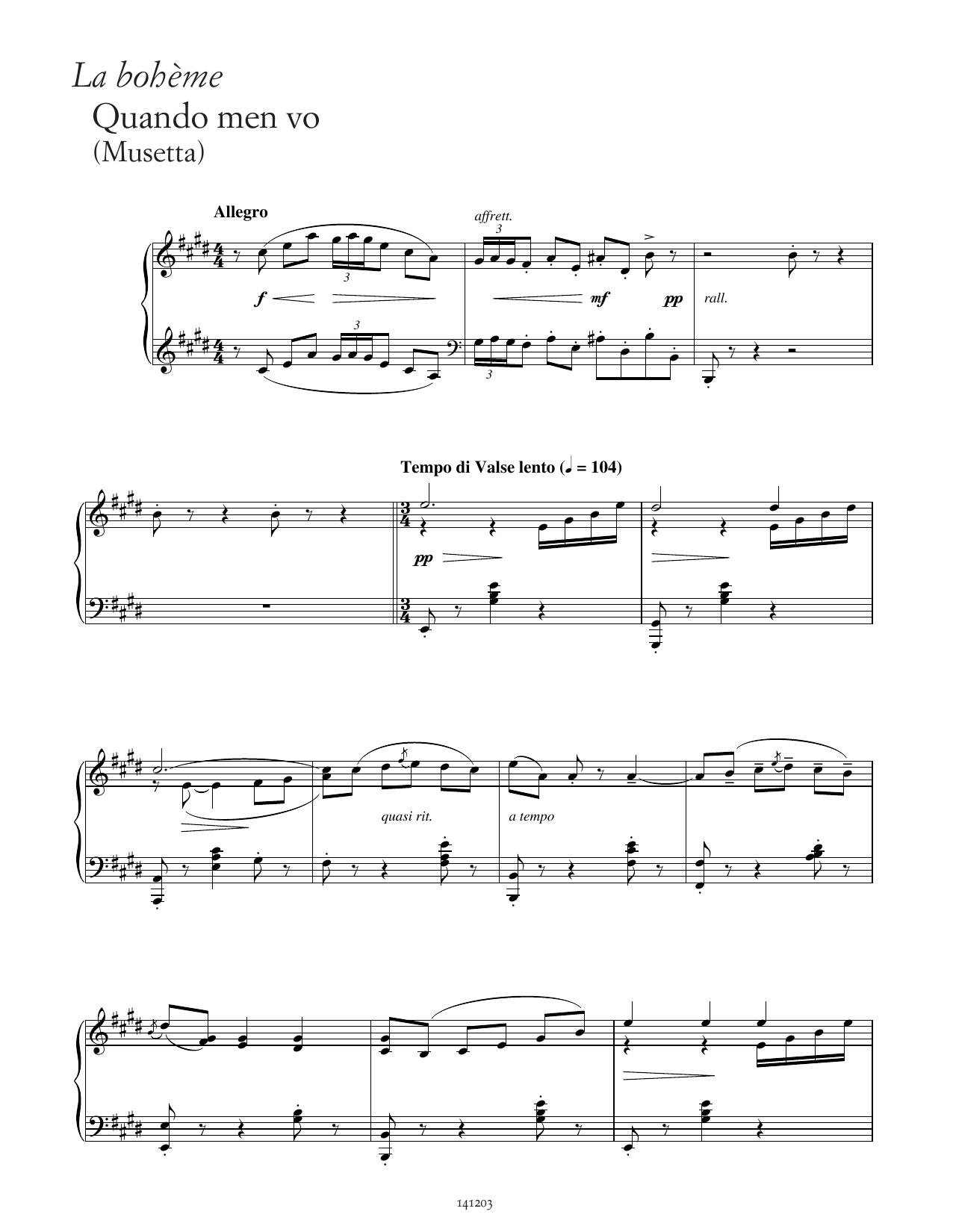 Giacomo Puccini Quando men vo (from La Bohème) Sheet Music Notes & Chords for Piano Solo - Download or Print PDF