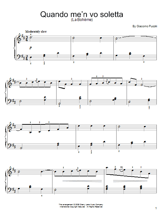 Giacomo Puccini Quando M'en Vo Soletta Sheet Music Notes & Chords for Easy Piano - Download or Print PDF