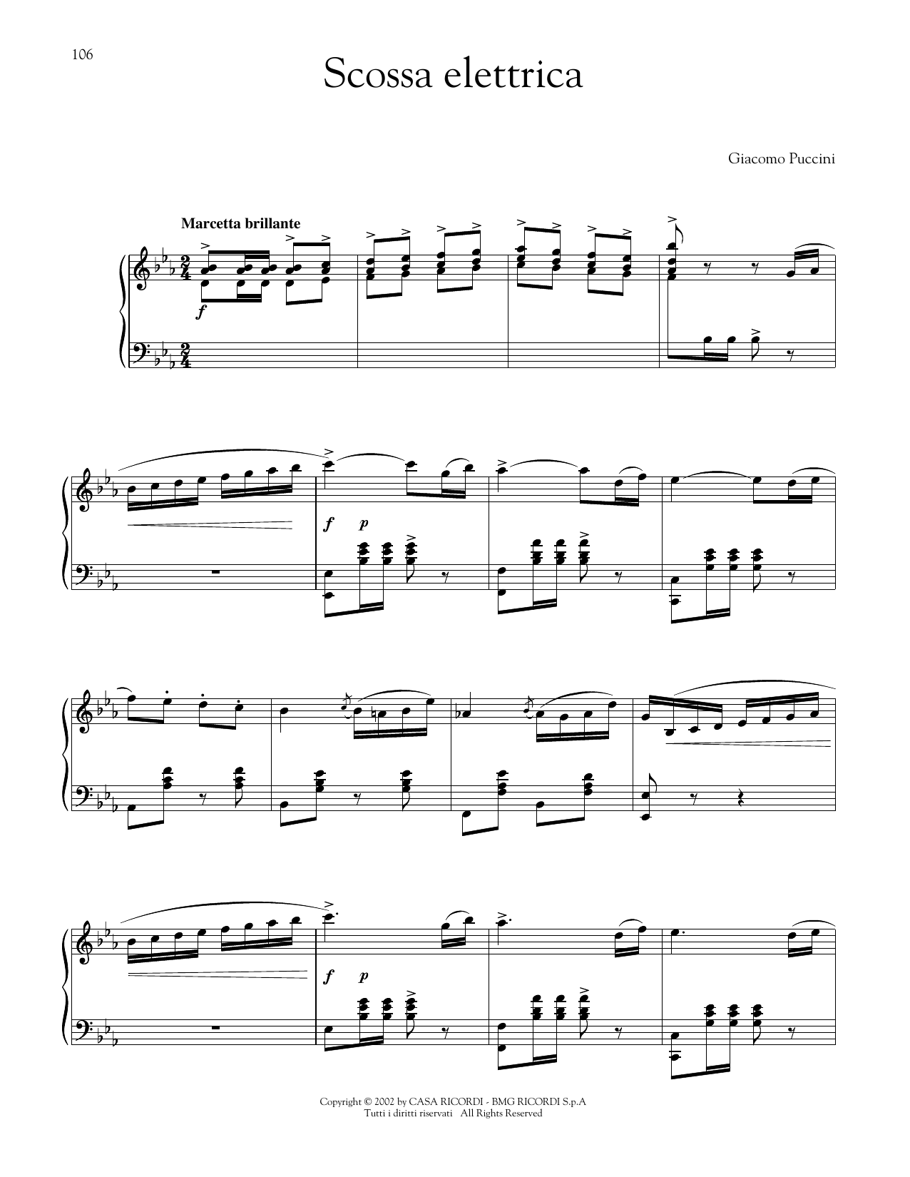 Giacomo Puccini Scossa elettrica (Electric Shock) Sheet Music Notes & Chords for Piano Solo - Download or Print PDF