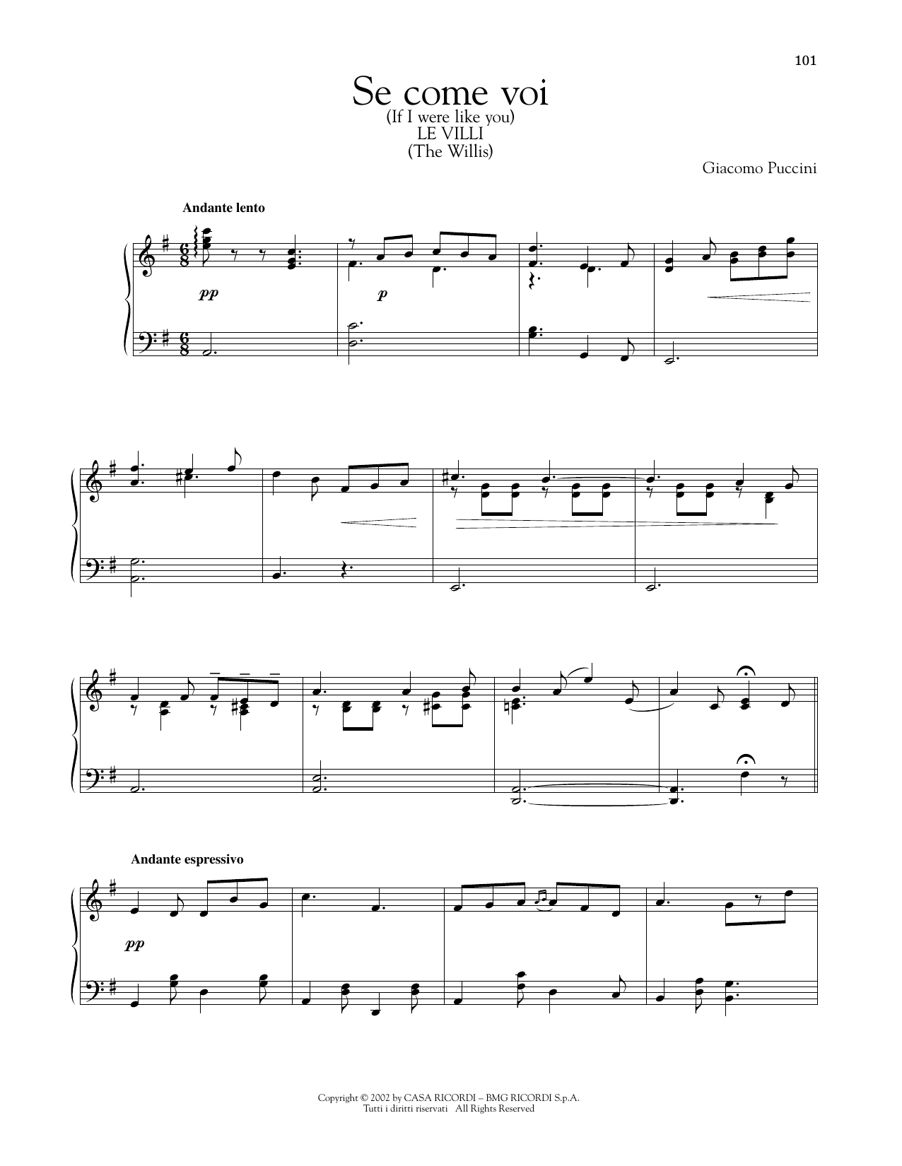 Giacomo Puccini Se come voi piccina Sheet Music Notes & Chords for Piano Solo - Download or Print PDF