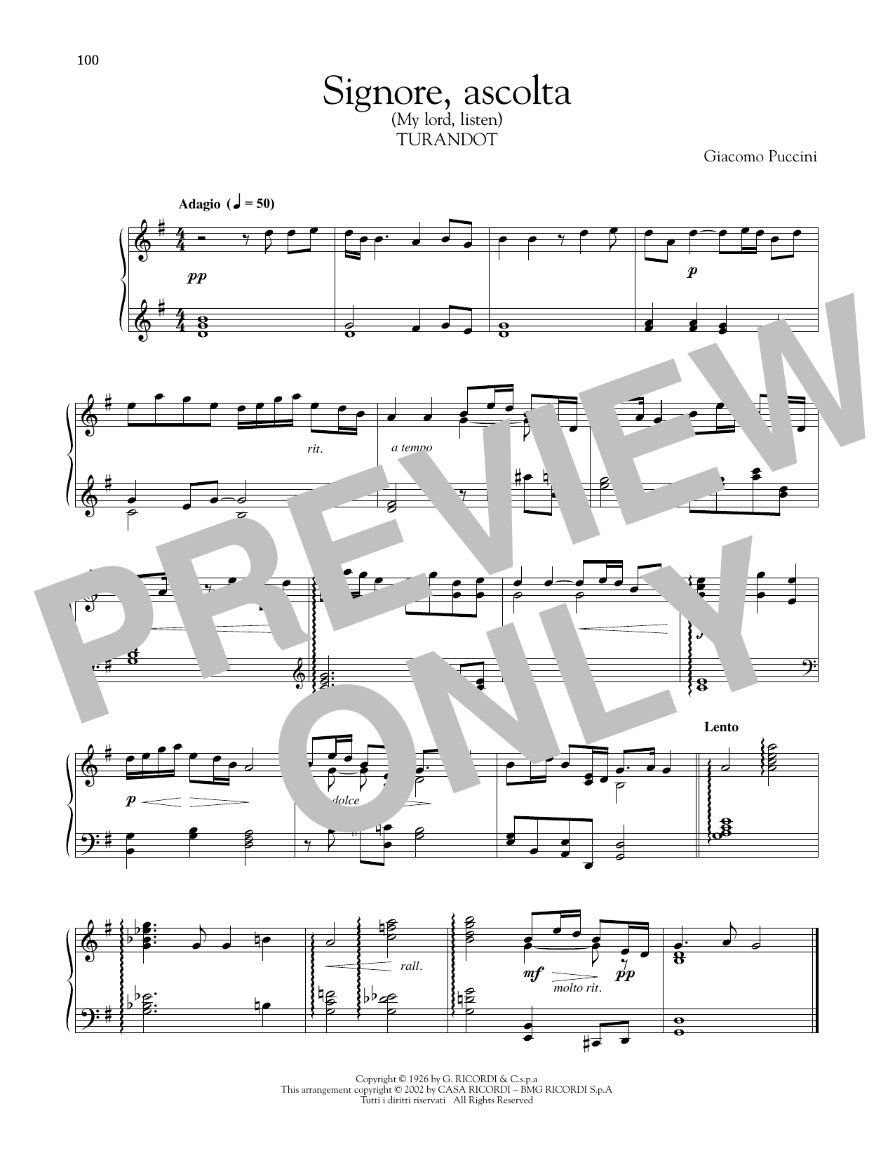 Giacomo Puccini Signore Ascolta Sheet Music Notes & Chords for Piano Solo - Download or Print PDF