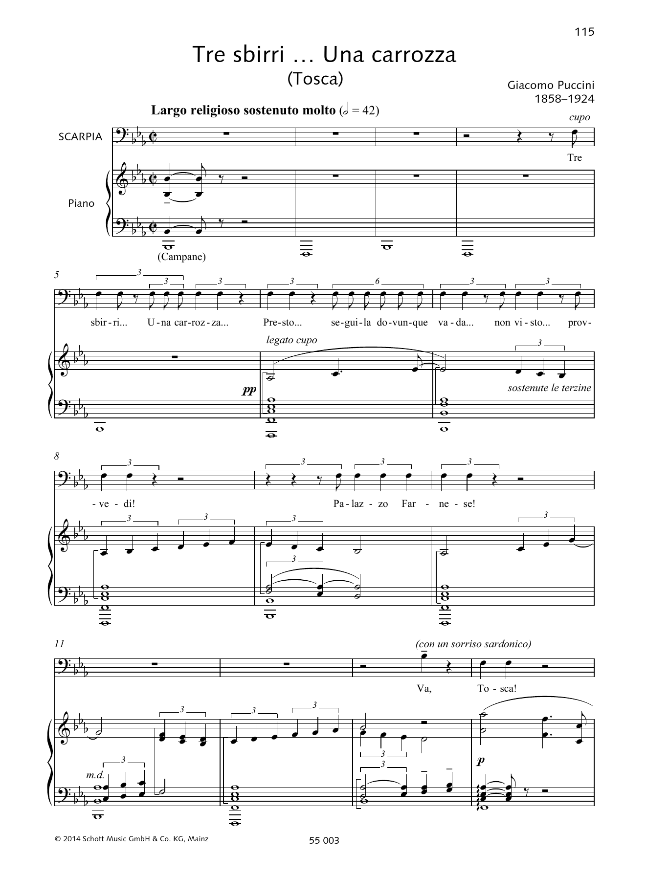 Giacomo Puccini Tre sbirri ... Una carrozz Sheet Music Notes & Chords for Piano & Vocal - Download or Print PDF