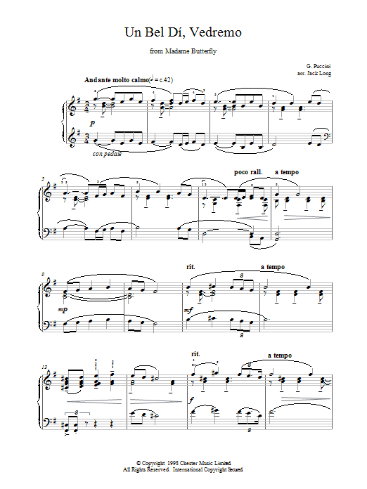 Giacomo Puccini Un Bel Di, Vedremo From Madame Butterfly Sheet Music Notes & Chords for Piano Solo - Download or Print PDF