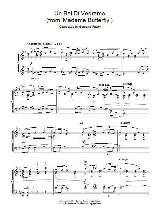 Giacomo Puccini Un Bel Di Vedremo Sheet Music Notes & Chords for Piano Solo - Download or Print PDF