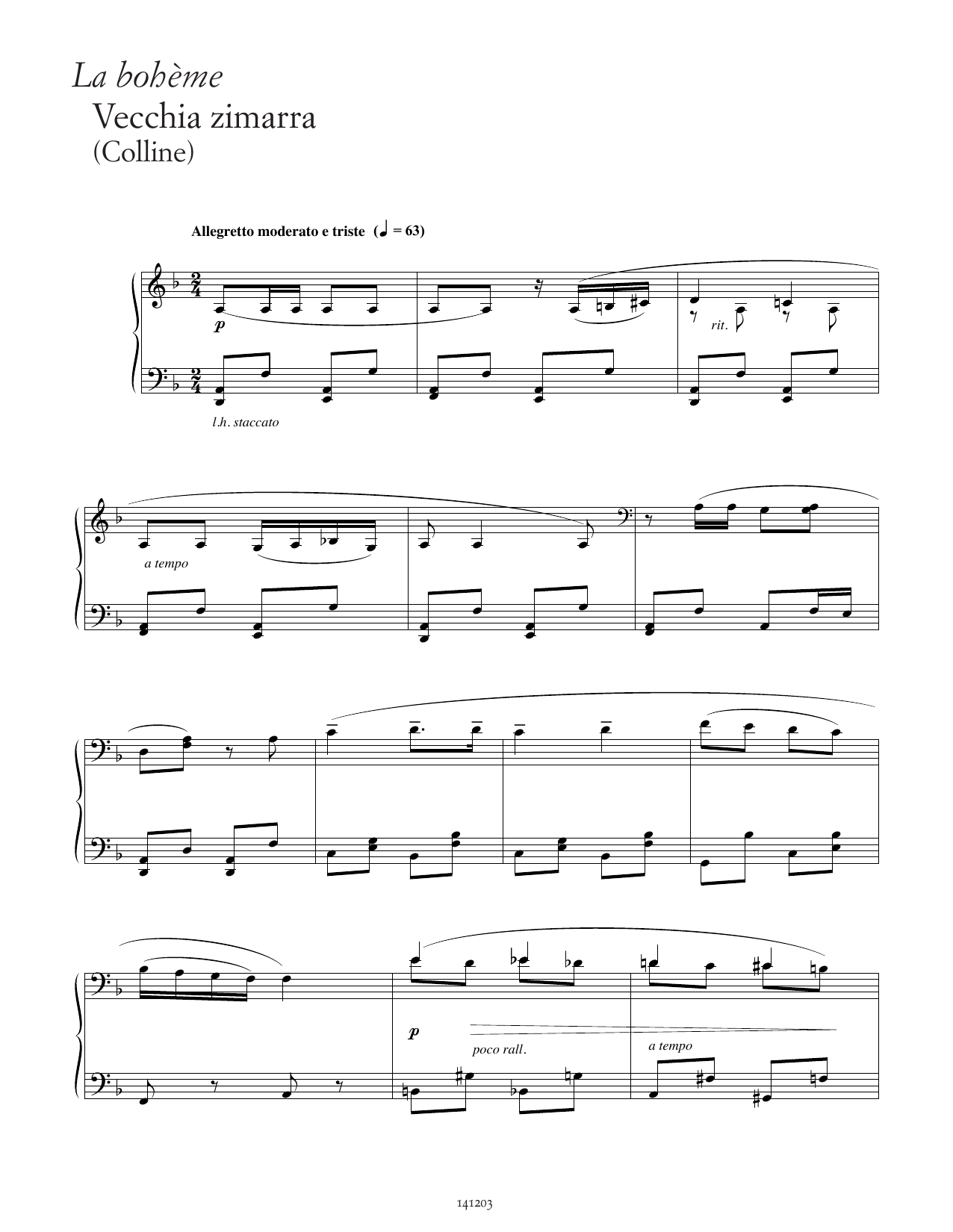 Giacomo Puccini Vecchia zimarra (from La Bohème) Sheet Music Notes & Chords for Piano Solo - Download or Print PDF