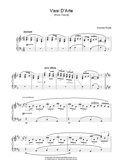 Giacomo Puccini Vissi D'Arte (from Tosca) Sheet Music Notes & Chords for Piano - Download or Print PDF