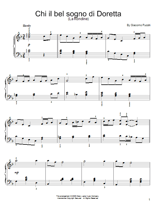 Preview Giacomo Puccini Canzone di Doretta Classical sheet music, notes and chords for Piano, SKU: 83620 Canzone di Doretta sheet music
