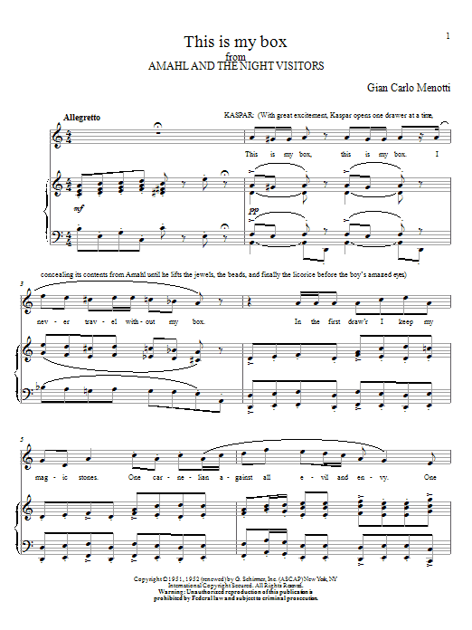 Gian Carlo Menotti This Is My Box Sheet Music Notes & Chords for Piano, Vocal & Guitar (Right-Hand Melody) - Download or Print PDF