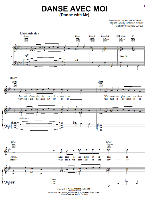 Gianni Basso Danse Avec Moi Sheet Music Notes & Chords for Piano, Vocal & Guitar (Right-Hand Melody) - Download or Print PDF