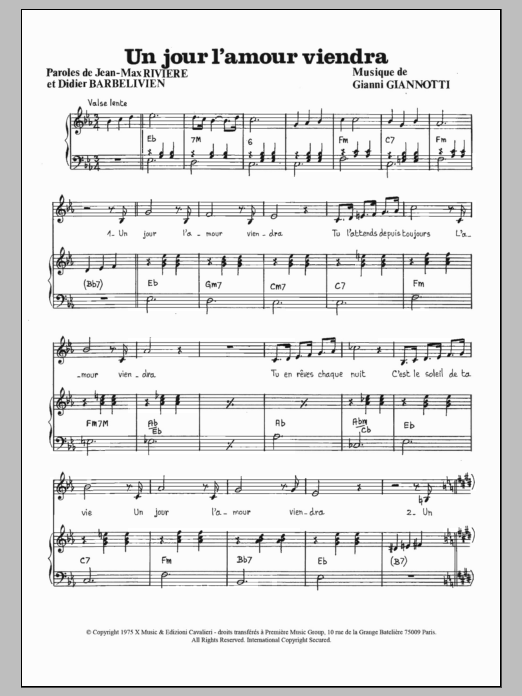 Gianni Nazzaro Un Jour L'amour Viendra Sheet Music Notes & Chords for Piano & Vocal - Download or Print PDF