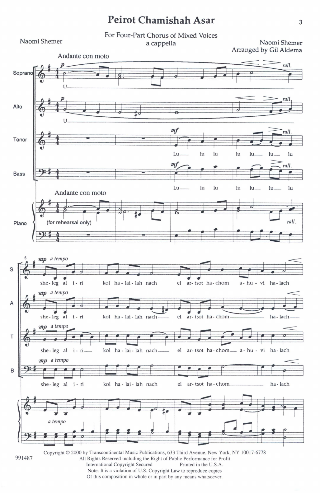 Gil Aldema Peirot Chamishah Asar (Snow On My Town) Sheet Music Notes & Chords for SATB - Download or Print PDF