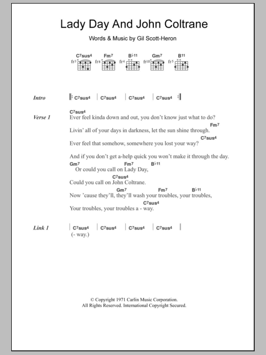 Gil Scott-Heron Lady Day And John Coltrane Sheet Music Notes & Chords for Lyrics & Chords - Download or Print PDF