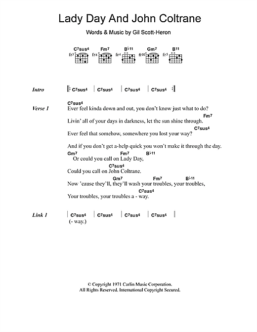 Gil Scott-Heron Lady Day And John Coltrane Sheet Music Notes & Chords for Lyrics & Chords - Download or Print PDF