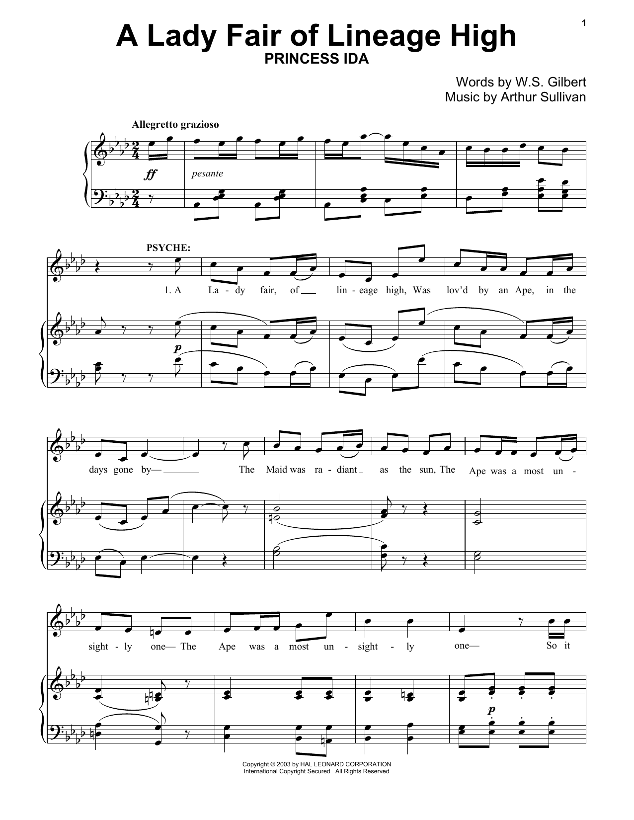 Gilbert & Sullivan A Lady Fair Sheet Music Notes & Chords for Piano - Download or Print PDF