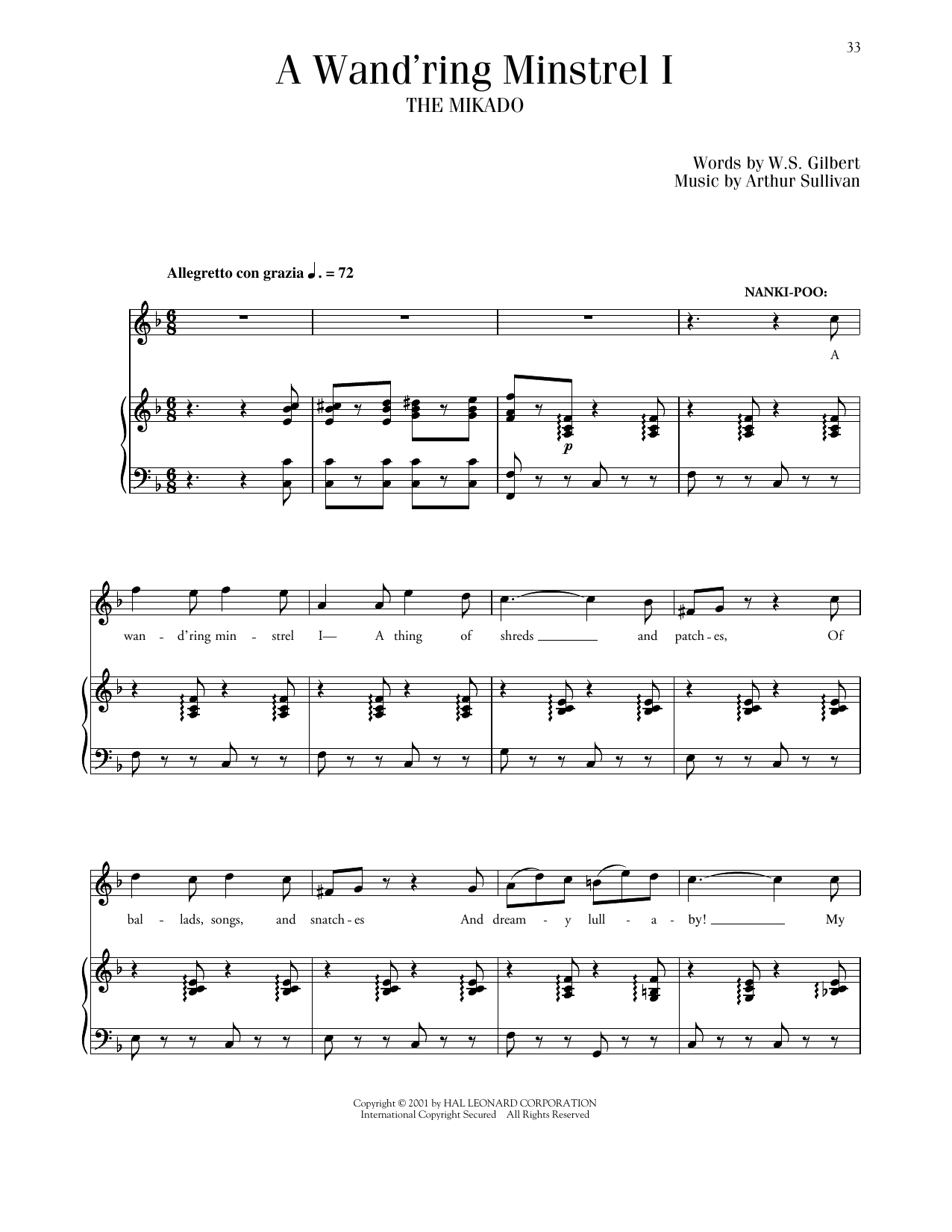 Gilbert & Sullivan A Wand'ring Minstrel I (from The Mikado) Sheet Music Notes & Chords for Piano & Vocal - Download or Print PDF Gilbert & Sullivan A Wand'ring Minstrel I (from The Mikado) Sheet Music Notes & Chords for Piano & Vocal - Download or Print PDF