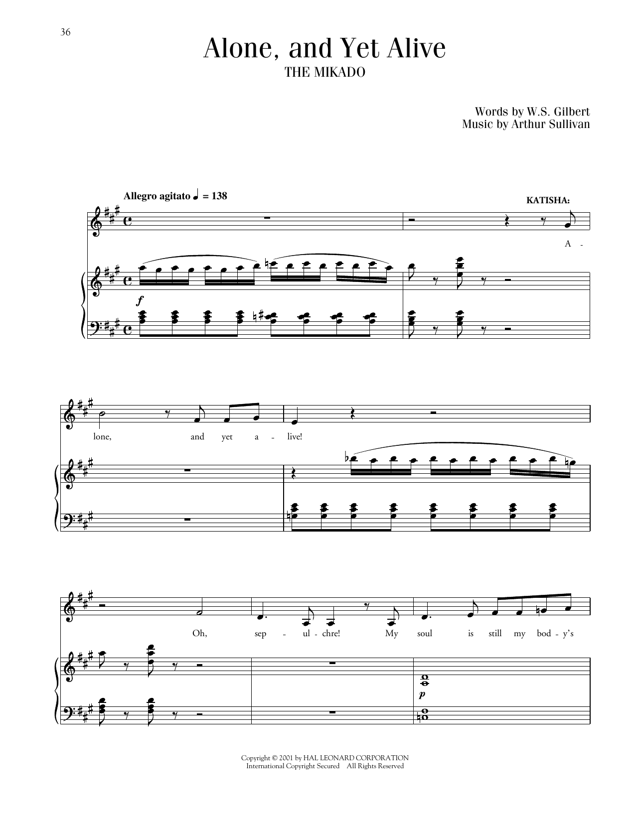 Gilbert & Sullivan Alone, And Yet Alive (from The Mikado) Sheet Music Notes & Chords for Piano & Vocal - Download or Print PDF