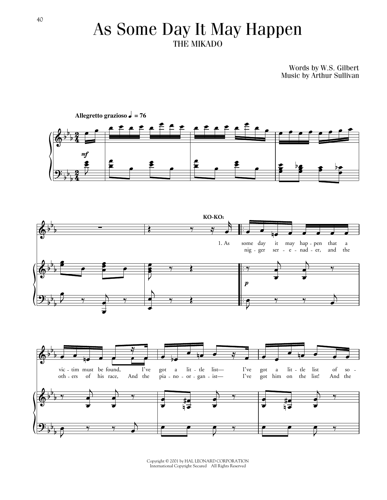 Gilbert & Sullivan As Some Day It May Happen (from The Mikado) Sheet Music Notes & Chords for Piano & Vocal - Download or Print PDF