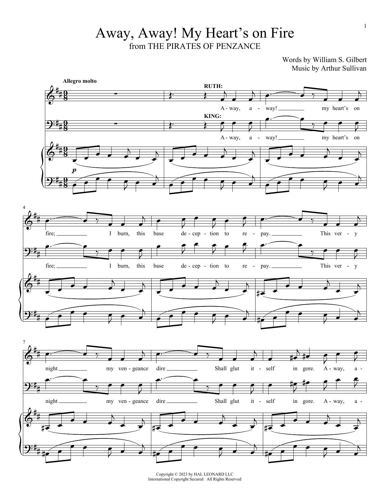Gilbert & Sullivan Away, Away! My Heart's On Fire (from The Pirates Of Penzance) Sheet Music Notes & Chords for Piano & Vocal - Download or Print PDF