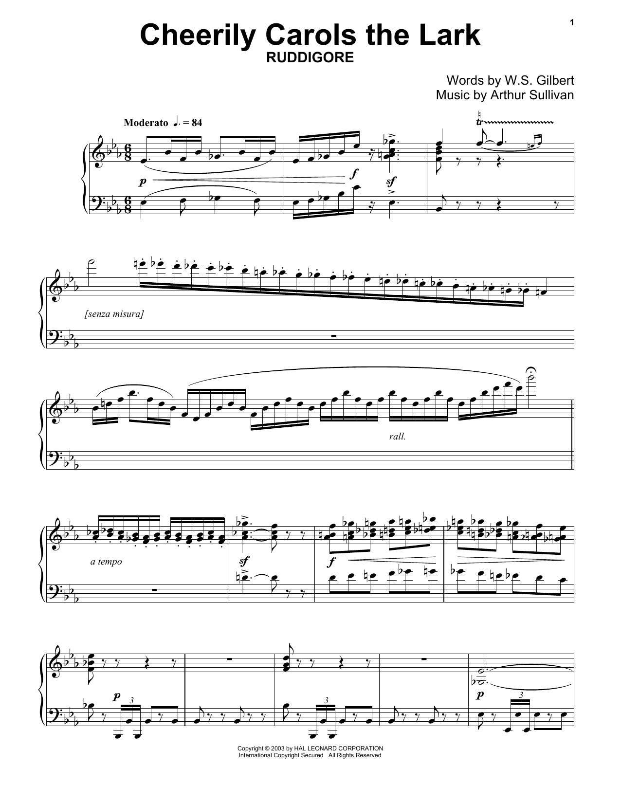 Gilbert & Sullivan Cheerily Carols The Lark Sheet Music Notes & Chords for Piano - Download or Print PDF