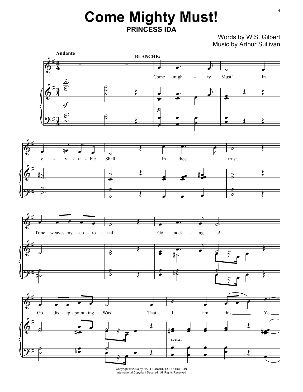 Gilbert & Sullivan Come Mighty Must! Sheet Music Notes & Chords for Piano - Download or Print PDF