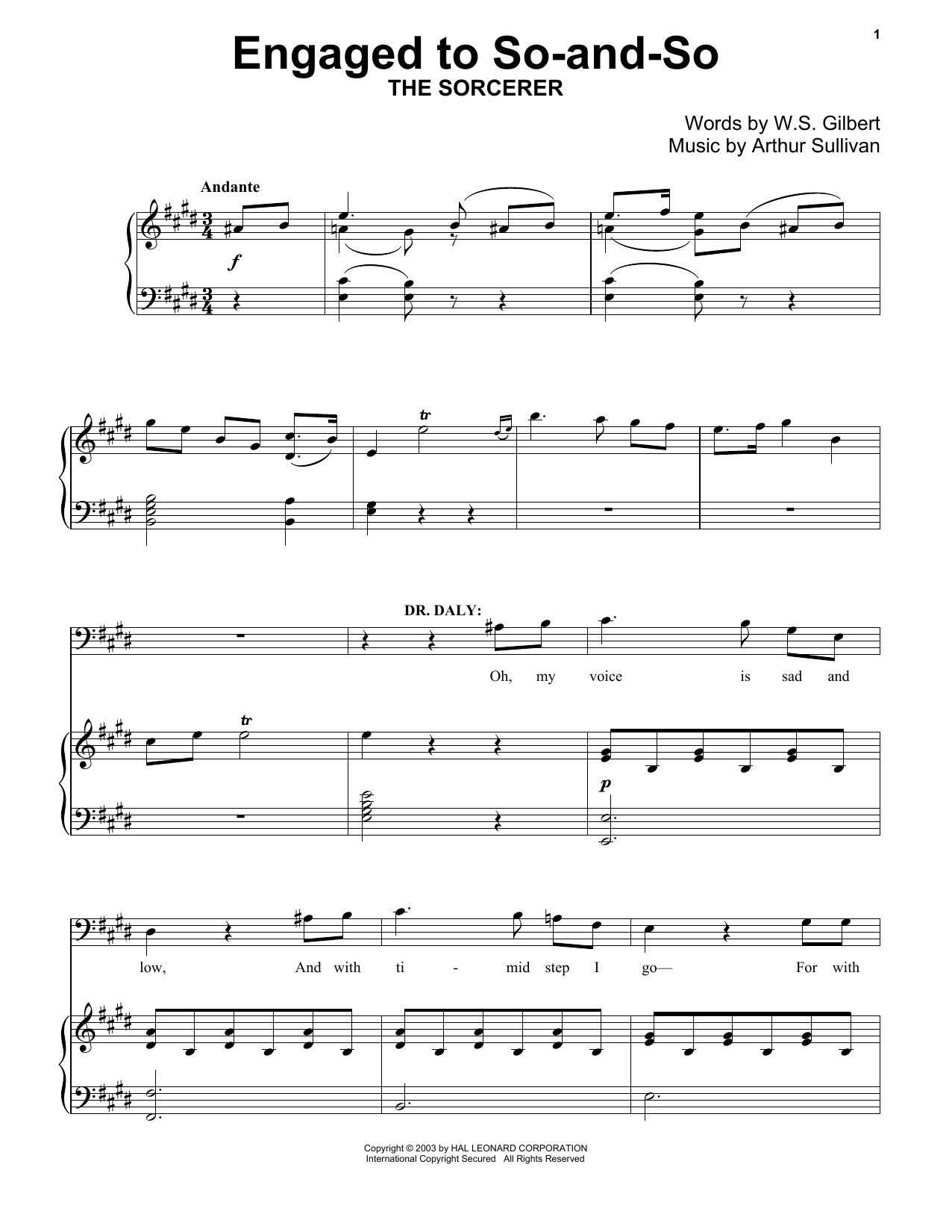 Gilbert & Sullivan Engaged To So-And-So Sheet Music Notes & Chords for Piano - Download or Print PDF
