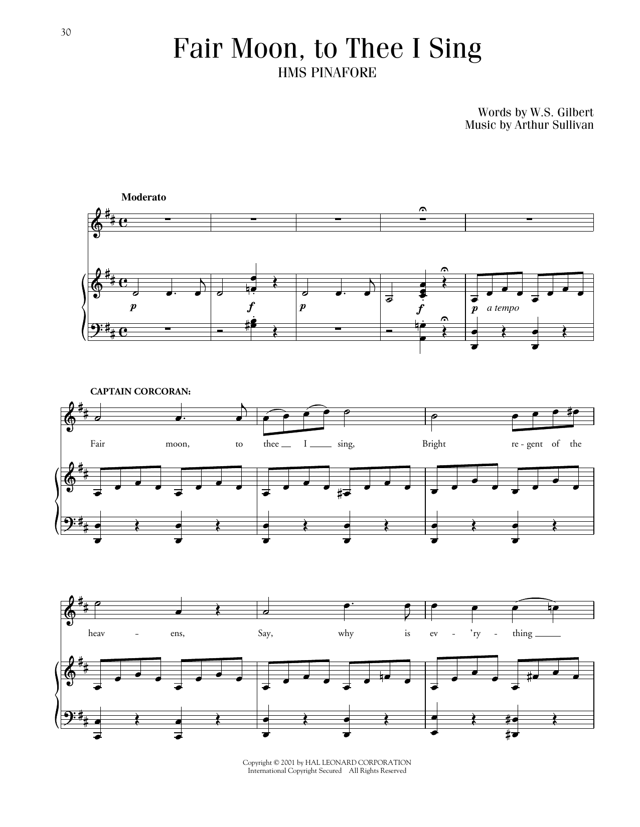 Gilbert & Sullivan Fair Moon, To Thee I Sing (from H.M.S. Pinafore) Sheet Music Notes & Chords for Piano & Vocal - Download or Print PDF