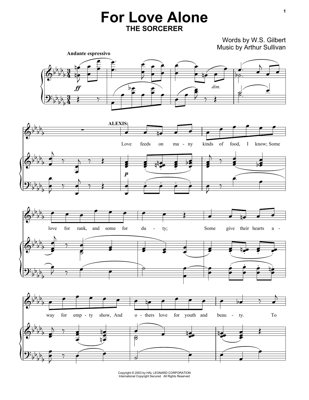 Gilbert & Sullivan For Love Alone Sheet Music Notes & Chords for Piano & Vocal - Download or Print PDF