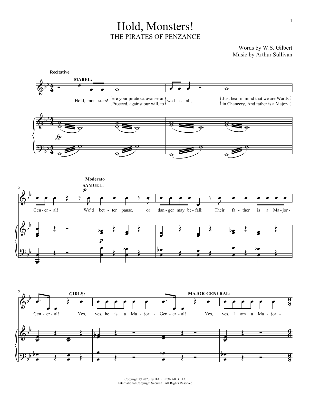 Gilbert & Sullivan Hold, Monsters! (from The Pirates Of Penzance) Sheet Music Notes & Chords for Piano & Vocal - Download or Print PDF