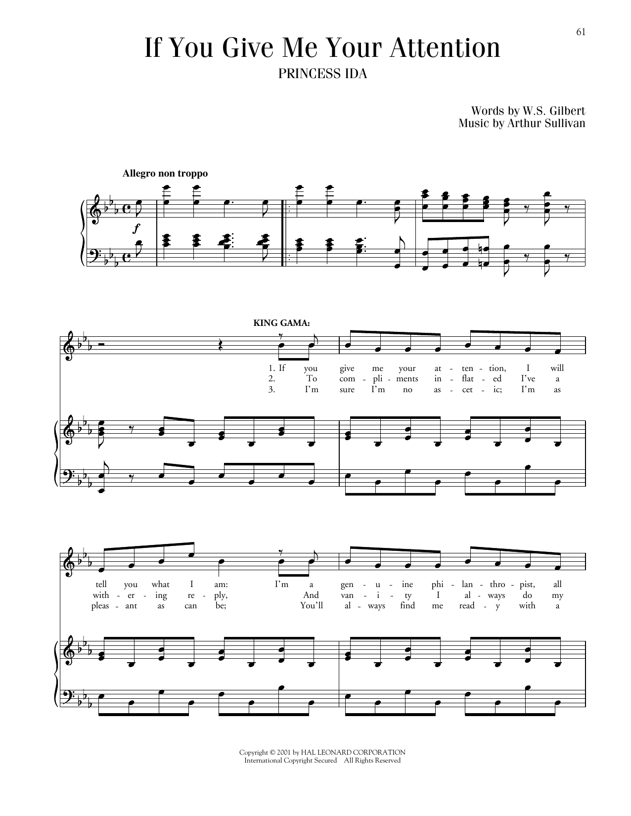 Gilbert & Sullivan If You Give Me Your Attention (from Princess Ida) Sheet Music Notes & Chords for Piano & Vocal - Download or Print PDF